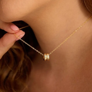 Collar de Acero Inoxidable Personalizado con Anillo Apilable Grabado, Collar con Disco de Cuentas en Blanco para Mamá y <span class=keywords><strong>Abuela</strong></span> - Product Image 5