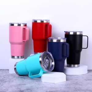 Custom Logo Outdoor 30oz Double Walled Travel Mugs Handle Stainless Steel Vacuum Insulated Travel Tumbler with Handle - Product Image 1