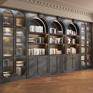 Libreria a Muro Modulare Personalizzata per Tutta la Casa, Scrivania Integrata in Legno Massello, Eco-Friendly, 6 Ripiani Curvi Intagliati per <span class=keywords><strong>Soggiorno</strong></span> - Product Image 1