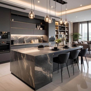 Custom High-End Modular Kitchen <b>Cabinets</b> Solid Wood Doors Western-Style Kitchen Island Quartz Countertops Eco-Friendly - Product Image 1