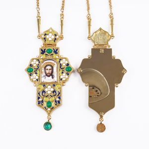 Zd072 טקסי דלוקס אורתודוכסי מתנה רוחנית עיצוב עליון שרשרת צלב החזה עם אמייל ואבני חן - Product Image 4