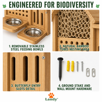 Maison pour insectes en bois carbonisé durable avec piquet métallique pour l'attraction des pollinisateurs dans le jardin