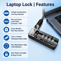 Kunci Keamanan Anti-Pencurian Laptop Kombinasi T-Head, Lubang Kunci 62.5mm untuk Notebook HP Lenovo