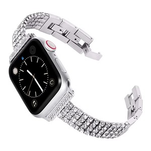 Bracelet pour Apple Watch <span class=keywords><strong>41mm</strong></span> 45mm 42mm 44mm avec boîtier, bracelet fin en métal orné de strass pour femme, bracelet de luxe pour Apple - Product Image 2