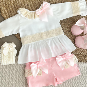 Monogramma nuovi vestiti alla moda ragazza pizzo con fiocco corto due pezzi <span class=keywords><strong>abbigliamento</strong></span> per bambini ragazze set per bambini - Product Image 1