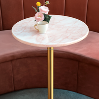 Table de bistrot et table basse en marbre rose naturel, base dorée antique de 30 pouces