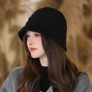 Chapeau bob en tricot torsadé blanc cassé, chaud, en laine, pour adultes - Product Image 2