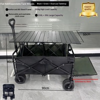 Chariot de camping pliable pour l'extérieur avec roues tout-terrain, construction métallique, table double usage et petite remorque