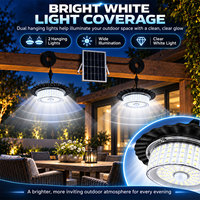Lampe solaire suspendue à double tête avec détecteur de mouvement et télécommande pour éclairage extérieur de hangar, garage, grange, patio