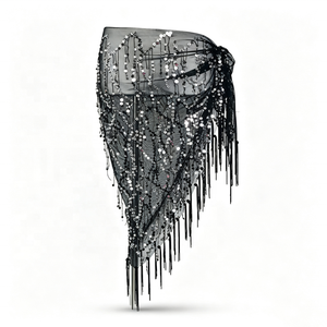 Chaîne de hanche, foulard de <span class=keywords><strong>danse</strong></span> du ventre, ceinture triangulaire à paillettes et pompons pour débutants, pour la pratique et les spectacles - Product Image 4