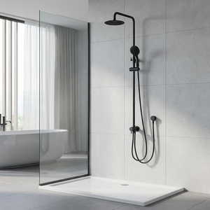 Robinet 3 trous de douche, salle de bain moderne en noir mat, ensemble de douche suspendu - Product Image 1