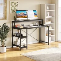Bureau d'ordinateur simple et moderne pour la maison, le bureau, le salon ou la chambre, en noir, avec support pour écran et étagère