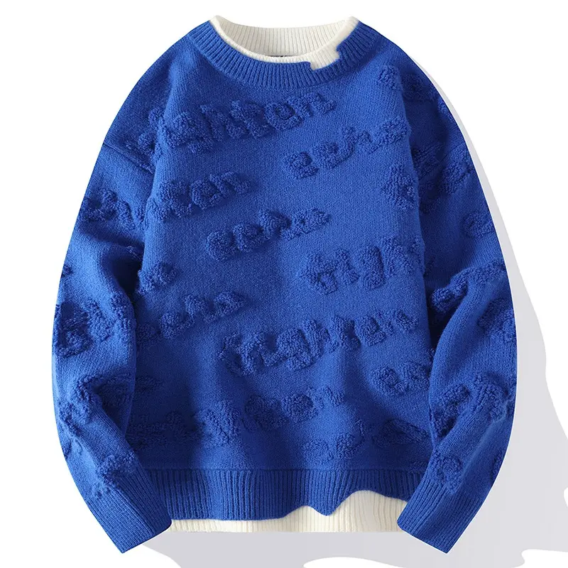 Benutzer definierte Logo Herren Rundhals ausschnitt Langarm Pullover Pullover Polyester 3d Letter Jacquard Pattern Herren Strick pullover