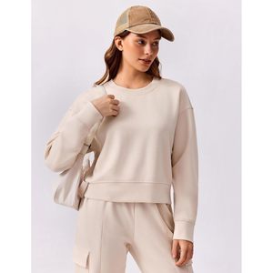Sudadera Corta para Mujer FOXA, Manga Larga, Corte Holgado, Ligera, Cuello Redondo, Top Básico, Transpirable, Mezcla de Algodón, Tejido de Punto - Product Image 3