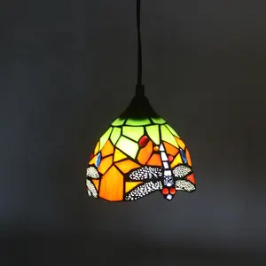 LongHuiJing 6 Zoll Mini-Aufhänglampe Tiffany-Stil Rot Libelle gefärbtes Glas Lampenschirm Aufhänglicht 1-Licht Deckenlicht