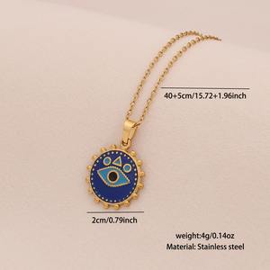 Bohemio Acero inoxidable geométrico Arco Iris esmalte diablo ojo <span class=keywords><strong>Tarot</strong></span> diamante incrustado pavo azul mal de ojo Collar para hombres y mujeres - Product Image 6