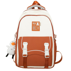 Sac à dos décontracté grande capacité pour filles et garçons, collégiens et lycéens, design simple et tendance, motif dessin animé, en nylon imperméable avec fermeture éclair - Product Image 1