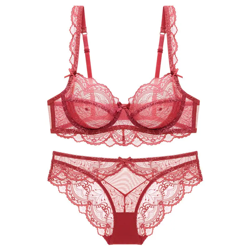 Whosale Lace Transparent Sexy Bra Set Women Underwear Lingerie Unpadded Bra and Panty Set Female Girls Underwear