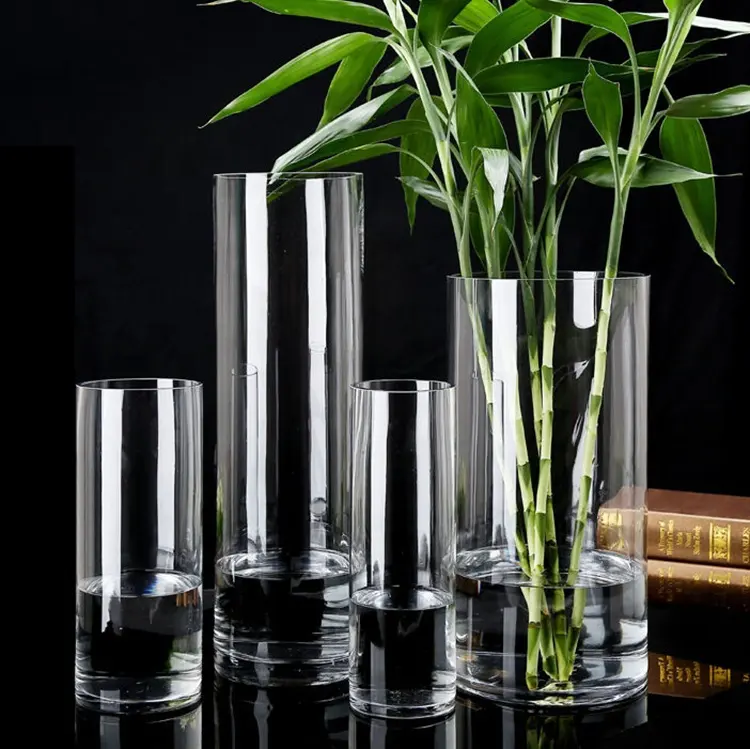 Groothandel Transparante Hoge Borosilicaatglas Bloem Vaas Cilinder Vaas Voor Bruiloft Middelpunt Decoratie