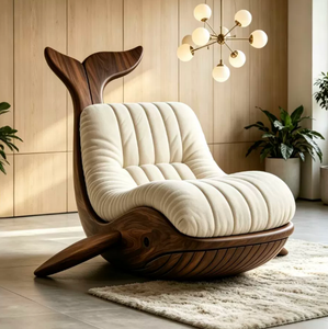Fauteuil de loisirs individuel en forme de baleine, design artistique, avec cadre en bois de noyer massif et coussin en mousse, modèle BTSC006 pour salon - Product Image 5