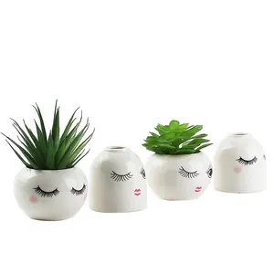 Gốm Trong Nhà Nhỏ Xương Rồng Mọng Nước Pot Mặt Planter Head Mặt Hoa Chậu Cây Với Khuôn Mặt Decal