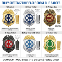 Badge personnalisé plaqué or avec écusson d'aigle en émail souple et attache à clip |   Badge d'entreprise OEM
