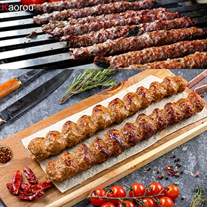 Stainless Steel Kabob <b>Skewers</b> Flat Metal Barbecue <b>Skewer</b> Wooden Handle Stainless Steel Shish Kabob Stick Wide Reusable Grilling - Product Image 4