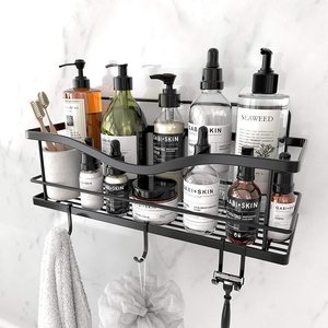 Shower Caddy Adhesive Wall Mount Drill-Free Baskets with Hooks Bath Tub and Bathroom Storage Shelf