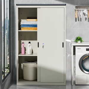 Armoire de rangement extérieure imperméable au design moderne, en métal, pour balcon, avec portes coulissantes - Product Image 2