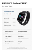 Montre connectée sportive unisexe 116 Plus tendance, bracelet en silicone carré, pour suivi d'activité, étanche, montre numérique