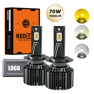 หลอดไฟหน้า LED 3สีให้ความสว่างสูงสุด70W 7000LM H7 H1 H11 9005 9006 H8 H9ไตรรงค์6500K 3000K 4300K - Product Image 1
