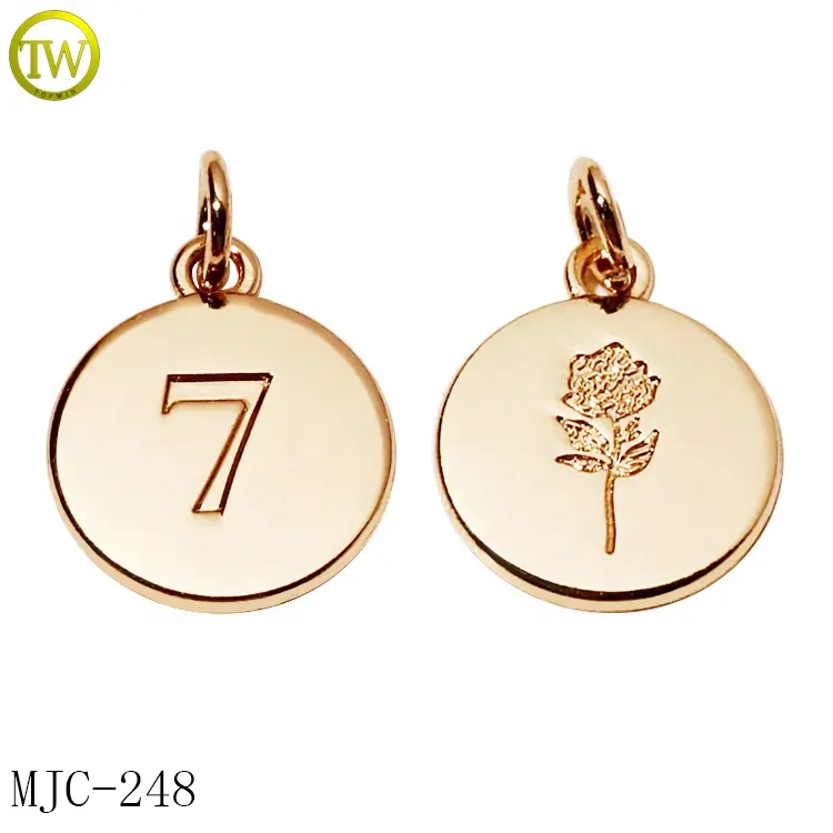 Custom round shape letter metal tags jewelry gold metal bracelet pendant