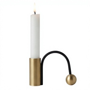 Minimalist Modern Brass Candlestick Holder Geometric Black Arch <b>Ball</b> Stand Home Decor - Product Image 2