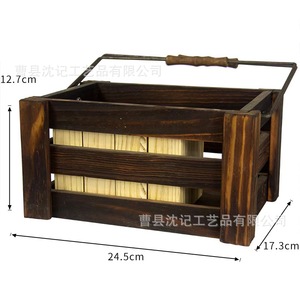 Caja de almacenamiento de madera maciza rectangular con asa de metal para libros, revistas y ropa - Product Image 4