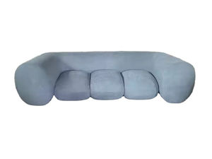 Sofá Comercial Curvo, Cómodo Sofá Intermede de Tela Azul Terciopelo, Sofá de 3 Plazas - Product Image 2