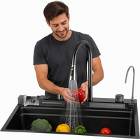 Robinet de cuisine simple en acier inoxydable 304, design moderne, multifonctionnel, pour lavage de légumes, avec fonction cascade et jet plongeant, grand modèle