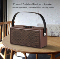 Altavoz inalámbrico BT de diseño Retro, superficie de cuero y mango extraíble, portátil, con batería de 4500 mAh