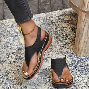 Sandales compensées d'été pour femmes, orthopédiques, à bout ouvert, vintage, antidérapantes, en PU, décontractées, rétro, élégantes et sexy - Product Image 2