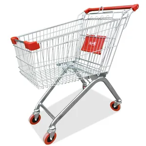 Factory Wholesale Hand Push Supermarket Metal Trolley Shopping Carts 4 Wheels