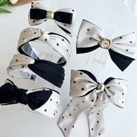 Bandeau coréen noir blanc à pois petite fleur chouchou fleur nœud pince à cheveux cravate accessoire de cheveux pour femme