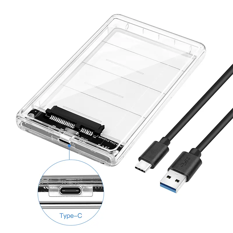 2.5" Transparent 5gbps Usb3.0 Sata Hdd Enclosure Solid State Drive Case Hard Drive 2.5 Inch Usb3.0 Ssd External Enclosure