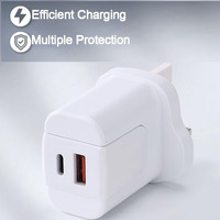 Cargador de Pared USB con Adaptador de Carga Rápida GaN PC 20W PD QC3.0, Resistente al Fuego, Venta al por Mayor de Fábrica, para Teléfonos Inteligentes, Tabletas, Computadoras Portátiles, Universal