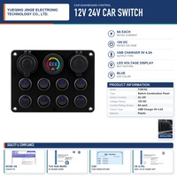 Panneau de commande combiné pour voiture 12V 24V, bouton poussoir rond, tableau de bord avec affichage LED, prise de charge USB