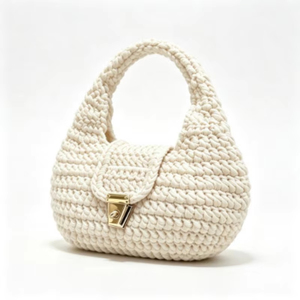 Bolso <span class=keywords><strong>de</strong></span> Mano Tejido a Crochet Hecho a Mano, Estilo Francés, Forma <span class=keywords><strong>de</strong></span> Media Luna, Bolso <span class=keywords><strong>de</strong></span> Tela Tejida, Venta al Por Mayor, OEM, Personalizado - Product Image 1