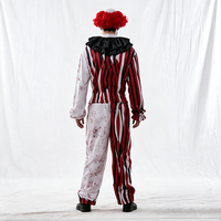 Costume d'Halloween de Clown Maléfique Horreur, Combinaison Rayée Éclaboussée de Sang pour Hommes