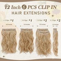 Extensions de cheveux à clips en nano-pointe ondulée courte, 6 pièces, tête entière, épaisses, douces, fibre haute température pour femmes, usage quotidien et pour les fêtes