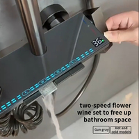 Ensemble de douche numérique à clavier de piano avec écran, cinq fonctions, pommeau de douche rétro, système de douche gris pour salle de bain