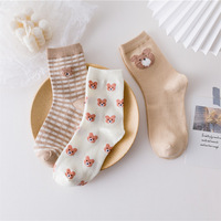 Chaussettes mi-mollet pour femme, motif ours mignon, respirantes, taille unique, style étudiant japonais et coréen, collection automne