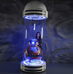 Sculpture de robot futuriste irrégulière en résine artistique grandeur nature, personnalisée, avec éclairage LED et finition chromée, pour centre commercial, thème science-fiction - Product Image 1