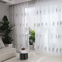 Vente en gros bon marché Rideau transparent brodé de feuilles grises pour salon chambre balcon